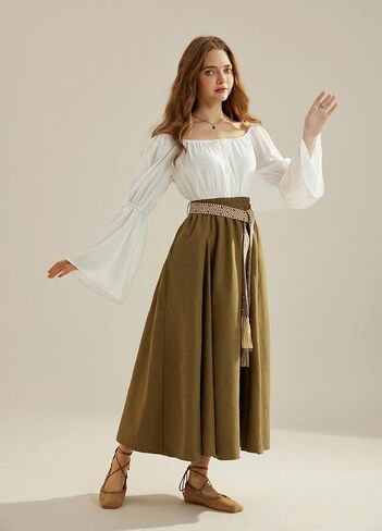 Scarlet Darkness Renaissance Shirt Women Off Shoulder Bell Sleeve Tops Pirate Peasant Blouse in Kuwait