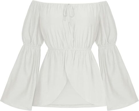 Scarlet Darkness Renaissance Shirt Women Off Shoulder Bell Sleeve Tops Pirate Peasant Blouse in Kuwait