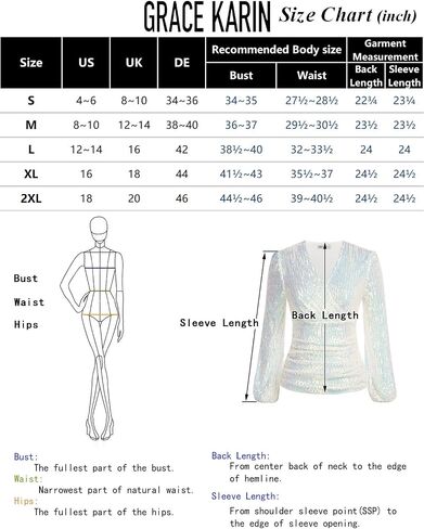 GRACE KARIN Sequin Tops for Women Long Sleeve Sparkly Dressy Tops Ruched Wrap Blouse Party Club Shirt in Saudi Arabia