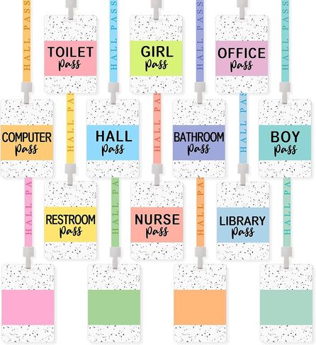 Set of 14 Hall Pass Lanyards School Passes Set Unbreakable PVC Office Passes Classroom Passes Set Teachers Students Supplies for Classroom Nurse Bathroom Library (Black White) in Saudi Arabia