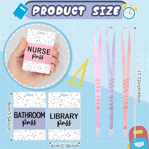 Set of 14 Hall Pass Lanyards School Passes Set Unbreakable PVC Office Passes Classroom Passes Set Teachers Students Supplies for Classroom Nurse Bathroom Library (Black White) in Saudi Arabia