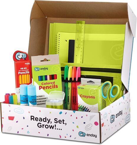 Enday Back to School Supplies for Kids, Grey School Supply Box Grades K-5, Premium Quality Kids School Supplies Kit, Kindergarten School Supplies for Girls and Boys, 78 Piece Set in Kuwait