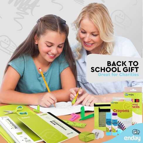 Enday Back to School Supplies for Kids, Grey School Supply Box Grades K-5, Premium Quality Kids School Supplies Kit, Kindergarten School Supplies for Girls and Boys, 78 Piece Set in Kuwait