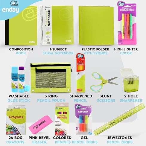 Enday Back to School Supplies for Kids, Grey School Supply Box Grades K-5, Premium Quality Kids School Supplies Kit, Kindergarten School Supplies for Girls and Boys, 78 Piece Set in Kuwait