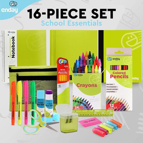 Enday Back to School Supplies for Kids, Grey School Supply Box Grades K-5, Premium Quality Kids School Supplies Kit, Kindergarten School Supplies for Girls and Boys, 78 Piece Set in Kuwait