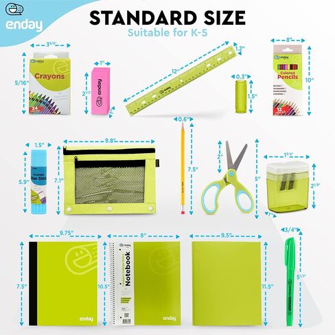 Enday Back to School Supplies for Kids, Grey School Supply Box Grades K-5, Premium Quality Kids School Supplies Kit, Kindergarten School Supplies for Girls and Boys, 78 Piece Set in Kuwait
