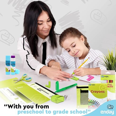 Enday Back to School Supplies for Kids, Grey School Supply Box Grades K-5, Premium Quality Kids School Supplies Kit, Kindergarten School Supplies for Girls and Boys, 78 Piece Set in Kuwait