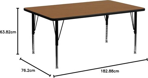Flash Furniture 30''W x 72''L Rectangular Oak Thermal Laminate Activity Table - Height Adjustable Short Legs in Saudi Arabia