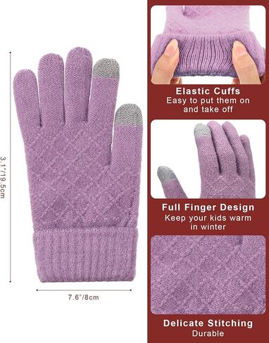 2 Sets Girl's Winter Knit Hat Scarf Gloves Set Warm Fleece Lined Pom Pom Hat Scarf Gloves for Teens Pink Purple in Saudi Arabia