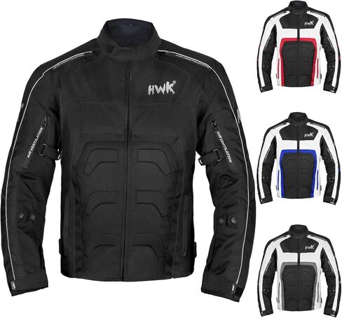 HWK Spyder Motorcycle Jacket for Men with Weather Resistant Cordura Textile Fabric for Enduro Motocross Motorbike Riding and Impact Protection Armor, Dual Sport Motorcycle Riding Jacket (Black, S) in Kuwait