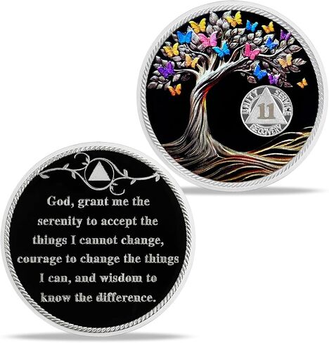 1 Year Sobriety Coin Gifts | Blank Colorful Tree of Life AA Chip Medallion with Coin Capsule, Display Stand & Card | Sobriety Gifts for Anniversary Month & Year for Men & Women in Recovery in Kuwait