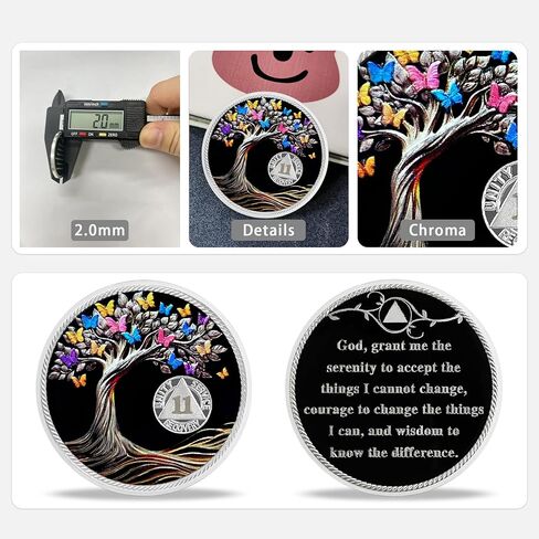 1 Year Sobriety Coin Gifts | Blank Colorful Tree of Life AA Chip Medallion with Coin Capsule, Display Stand & Card | Sobriety Gifts for Anniversary Month & Year for Men & Women in Recovery in Kuwait
