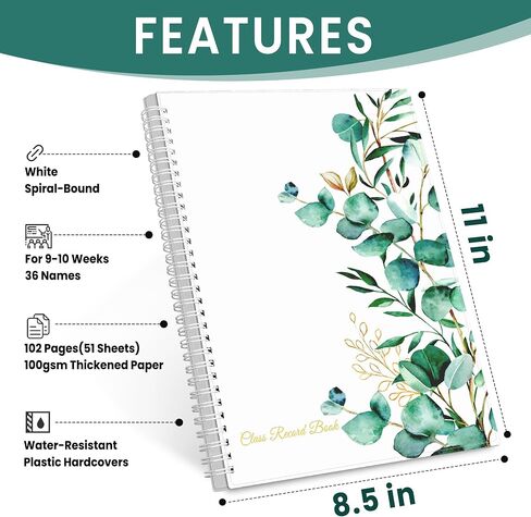 كتاب سجل صف المعلم SUNEE لمدة 9-10 أسابيع، 36 اسمًا، 8.5 × 11 بوصة، 102 صفحة (51 ورقة)، ورق سميك 100 جرام في المتر المربع، تسجيل بدرجة أكبر لما يصل إلى 36 طالبًا مع غطاء بلاستيكي مقاوم للماء، أزرق in Kuwait