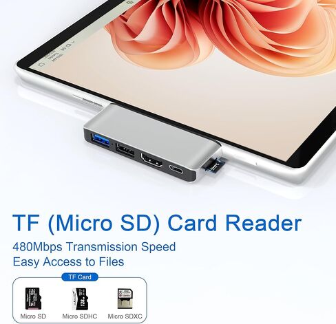 قاعدة شحن سيرفس برو 9 مع HDMI 4K، ثونربولت 4 (فيديو 8K + 40Gbps+طاقة 100 واط)، ايثرنت 100 متر، 2 USB3.0، فتحة بطاقة SD TF، صوت 3.5 ملم، موزع عرض ثلاثي لملحقات سيرفس برو 9/X in Kuwait