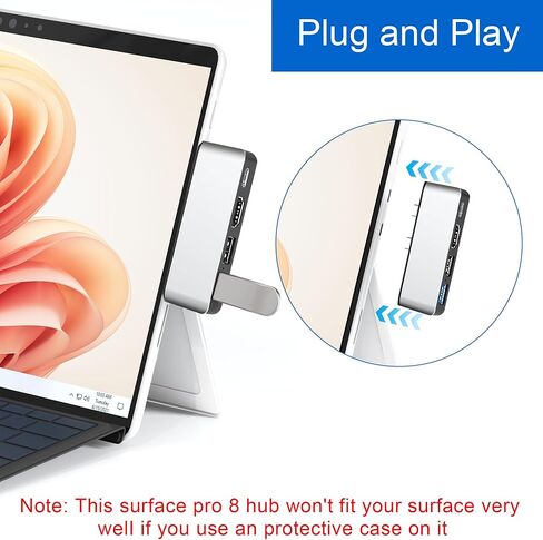 قاعدة شحن سيرفس برو 9 مع HDMI 4K، ثونربولت 4 (فيديو 8K + 40Gbps+طاقة 100 واط)، ايثرنت 100 متر، 2 USB3.0، فتحة بطاقة SD TF، صوت 3.5 ملم، موزع عرض ثلاثي لملحقات سيرفس برو 9/X in Kuwait