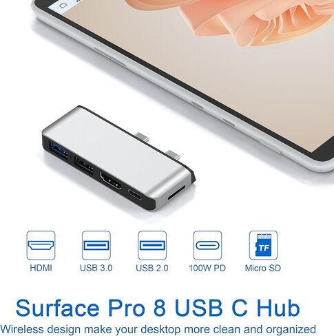 قاعدة شحن سيرفس برو 9 مع HDMI 4K، ثونربولت 4 (فيديو 8K + 40Gbps+طاقة 100 واط)، ايثرنت 100 متر، 2 USB3.0، فتحة بطاقة SD TF، صوت 3.5 ملم، موزع عرض ثلاثي لملحقات سيرفس برو 9/X in Kuwait