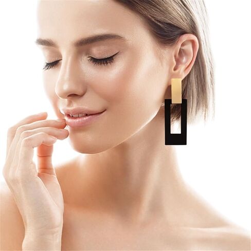 MIGUO STORE Boho Unique Fashion Personality Black White Triangle Drop Oil Dangle Drop Earrings Elegant Geometry Charm Drop Earrings for Women Girls in Kuwait