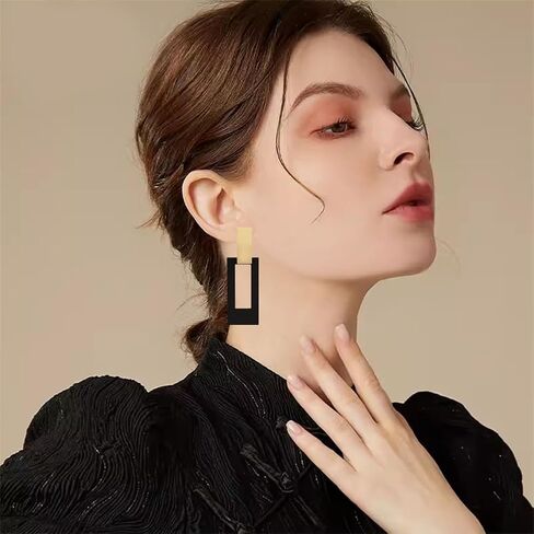 MIGUO STORE Boho Unique Fashion Personality Black White Triangle Drop Oil Dangle Drop Earrings Elegant Geometry Charm Drop Earrings for Women Girls in Kuwait