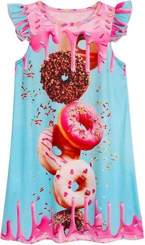 WonderBabe Girls Nightgowns Casual Dress Flutter Short Sleeves Nightdress Cat Sleepwear Pajamas Night Gowns for Kids in Saudi Arabia