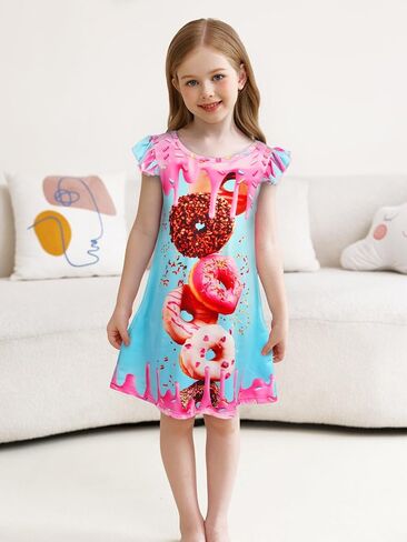 WonderBabe Girls Nightgowns Casual Dress Flutter Short Sleeves Nightdress Cat Sleepwear Pajamas Night Gowns for Kids in Saudi Arabia
