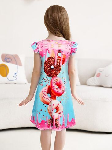 WonderBabe Girls Nightgowns Casual Dress Flutter Short Sleeves Nightdress Cat Sleepwear Pajamas Night Gowns for Kids in Saudi Arabia