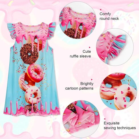 WonderBabe Girls Nightgowns Casual Dress Flutter Short Sleeves Nightdress Cat Sleepwear Pajamas Night Gowns for Kids in Saudi Arabia