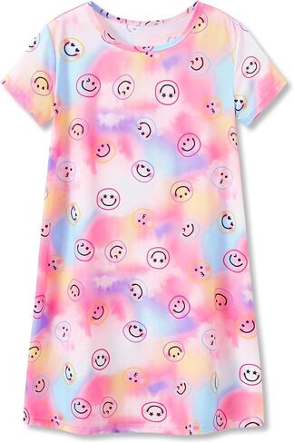 Tebbis Teen/Little Girls Nightgown – Summer Short Sleeves Sleepwear Trendy Tie Dye Spiral Nightdress Pajama Size 6-16 in Saudi Arabia