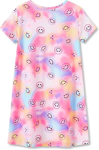 Tebbis Teen/Little Girls Nightgown – Summer Short Sleeves Sleepwear Trendy Tie Dye Spiral Nightdress Pajama Size 6-16 in Saudi Arabia
