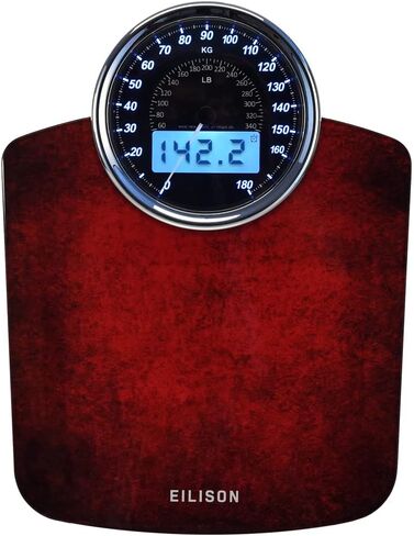 EILISON Highly Advance 2-in-1 Digital & Analog Weighing Scale for Body Weight-400lbs, 4 High Precison GX Sensor Accurate, Thick Tempered Glass, Extra Large Display (Red) in Saudi Arabia