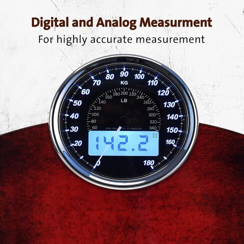 EILISON Highly Advance 2-in-1 Digital & Analog Weighing Scale for Body Weight-400lbs, 4 High Precison GX Sensor Accurate, Thick Tempered Glass, Extra Large Display (Red) in Saudi Arabia