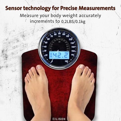 EILISON Highly Advance 2-in-1 Digital & Analog Weighing Scale for Body Weight-400lbs, 4 High Precison GX Sensor Accurate, Thick Tempered Glass, Extra Large Display (Red) in Saudi Arabia