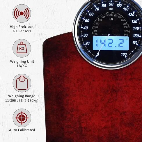 EILISON Highly Advance 2-in-1 Digital & Analog Weighing Scale for Body Weight-400lbs, 4 High Precison GX Sensor Accurate, Thick Tempered Glass, Extra Large Display (Red) in Saudi Arabia