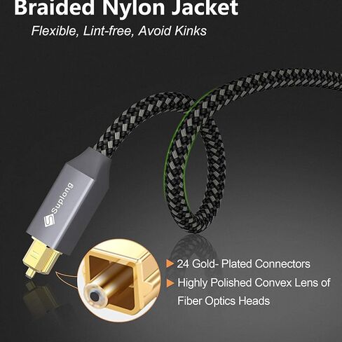 كابل صوت بصري Suplong كابل Toslink صوتي رقمي مطلي بالذهب 24 قيراط لـ [S/PDIF] LG/Samsung/Sony/Philips Sound Bar، التلفزيون الذكي، المسرح المنزلي، PS4، Xbox & Playstation (3.3 قدم، رمادي، 1) in Kuwait