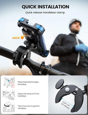 Lamicall Motorcycle Phone Mount, Bike Phone Holder - Upgrade Quick Install Handlebar Clip for Bicycle Scooter, Cell Phone Clamp for iPhone 15 Pro Max / 14/13, Galaxy S10 and More 4.7-6.8" Phone in Kuwait