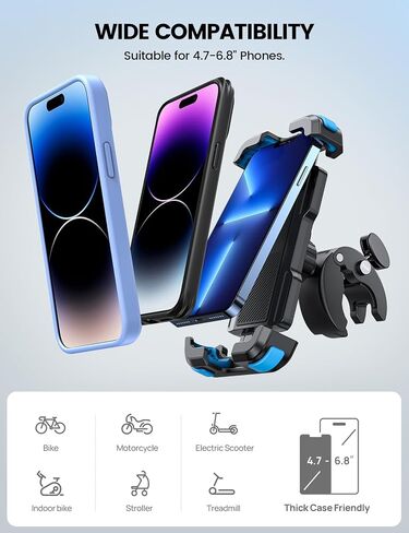 Lamicall Motorcycle Phone Mount, Bike Phone Holder - Upgrade Quick Install Handlebar Clip for Bicycle Scooter, Cell Phone Clamp for iPhone 15 Pro Max / 14/13, Galaxy S10 and More 4.7-6.8" Phone in Kuwait