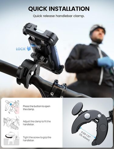 Lamicall Motorcycle Phone Mount, Bike Phone Holder - Upgrade Quick Install Handlebar Clip for Bicycle Scooter, Cell Phone Clamp for iPhone 15 Pro Max / 14/13, Galaxy S10 and More 4.7-6.8" Phone in Kuwait