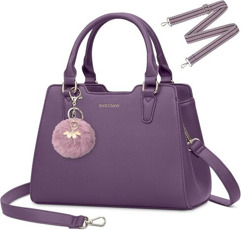 IGOLUMON Women's Top-Handle Handbags Leather Satchel Purses for Women Designer Tote Purse Waterproof Handbag with Pompom Cute in Kuwait