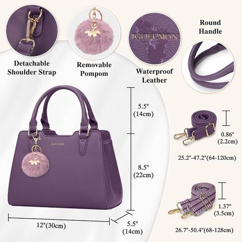 IGOLUMON Women's Top-Handle Handbags Leather Satchel Purses for Women Designer Tote Purse Waterproof Handbag with Pompom Cute in Kuwait