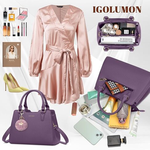 IGOLUMON Women's Top-Handle Handbags Leather Satchel Purses for Women Designer Tote Purse Waterproof Handbag with Pompom Cute in Kuwait