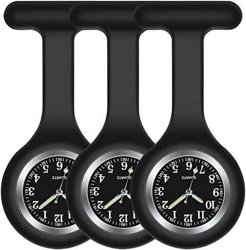 Set of 3 Nurse Watch Brooch, Glow in Dark Design, Health Care Nurse Doctor Paramedic Medical Brooch Fob Watch (Black) in Saudi Arabia