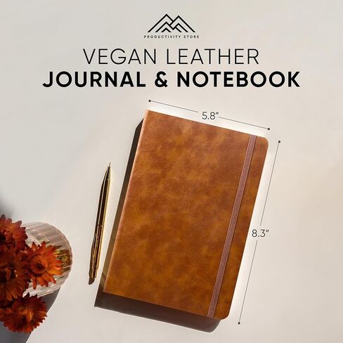 متجر الإنتاجية دفتر يوميات ومذكرات جلدية | دفتر ملاحظات من الجلد النباتي مقاس 5 × 8 بوصة مقاس A5 مع ورق مسطر سميك ممتاز بوزن 120 جرامًا للمتر المربع | دفتر للكتاب والمديرين التنفيذيين والطلاب | أسود in Kuwait