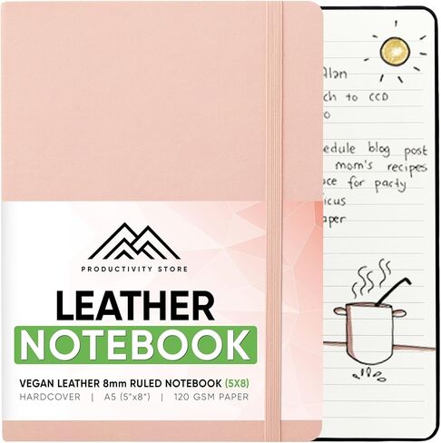 PRODUCTIVITY STORE Leather Notebook & Journal | A5 5" x 8" Hardcover Vegan Leather Notebook With Thick Premium 120gsm Ruled Lined Paper | Notebook For Writers, Executives & Students | Brown in Kuwait