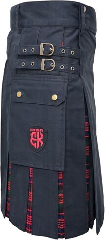 Modern Utility Kilts-Men's Plus Size Scottish Hybrid Black Cotton & Acrylic Wool Tartan Utility Kilts for Men in Saudi Arabia