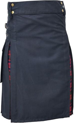 Modern Utility Kilts-Men's Plus Size Scottish Hybrid Black Cotton & Acrylic Wool Tartan Utility Kilts for Men in Saudi Arabia