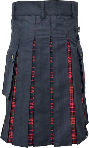 Modern Utility Kilts-Men's Plus Size Scottish Hybrid Black Cotton & Acrylic Wool Tartan Utility Kilts for Men in Saudi Arabia