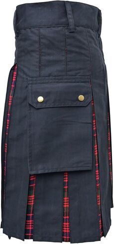 Modern Utility Kilts-Men's Plus Size Scottish Hybrid Black Cotton & Acrylic Wool Tartan Utility Kilts for Men in Saudi Arabia