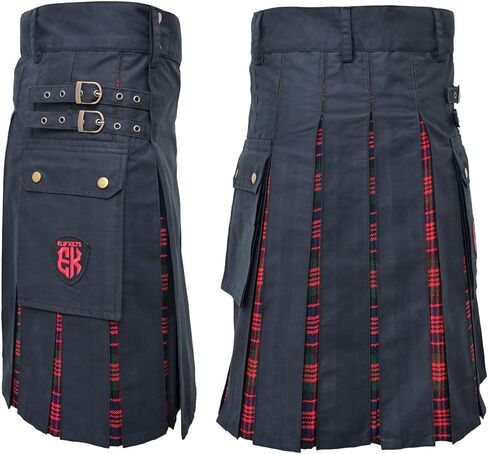 Modern Utility Kilts-Men's Plus Size Scottish Hybrid Black Cotton & Acrylic Wool Tartan Utility Kilts for Men in Saudi Arabia