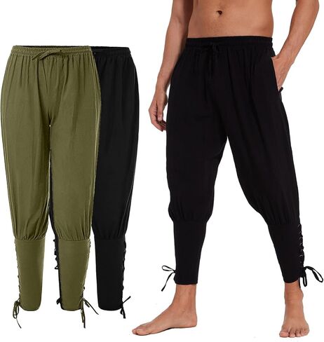 2 Pcs Men's Ankle Banded Pirate Pants Renaissance Medieval Viking Trousers Gothic Navigator Cosplay Costume in Saudi Arabia
