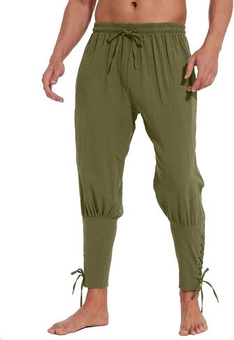 2 Pcs Men's Ankle Banded Pirate Pants Renaissance Medieval Viking Trousers Gothic Navigator Cosplay Costume in Saudi Arabia