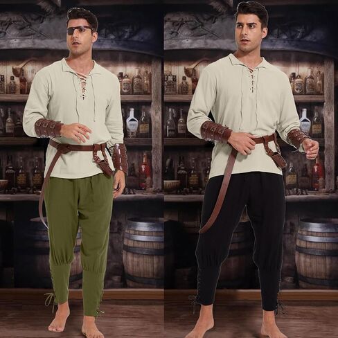 2 Pcs Men's Ankle Banded Pirate Pants Renaissance Medieval Viking Trousers Gothic Navigator Cosplay Costume in Saudi Arabia